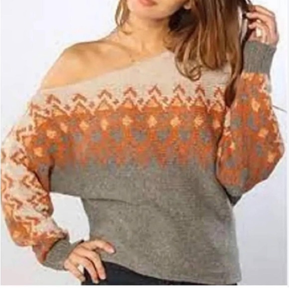 Free People Sweaters - Free People Off the Shoulder Heart Isle Vintage-Inspired Sweater | Sz S